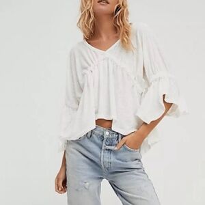Free People White Bohemian Coquette Sand Storm Flounce Top
